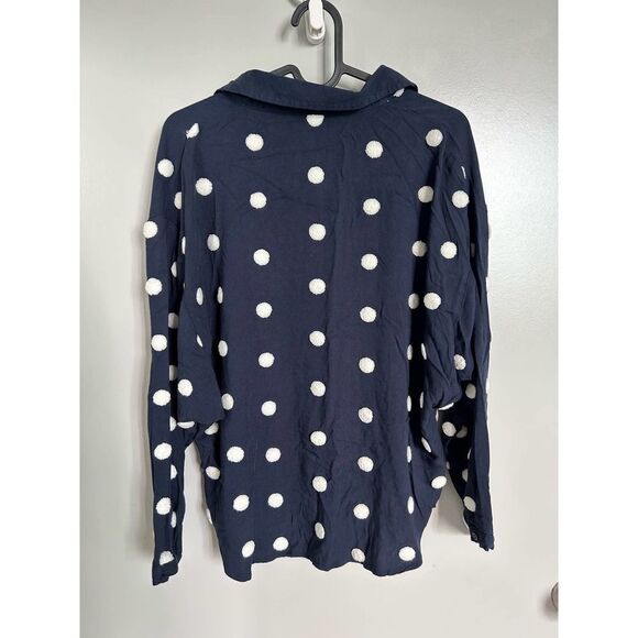 Zara EUC Navy Polkadot Button Down Shirt Blouse Size S - Picture 6 of 8